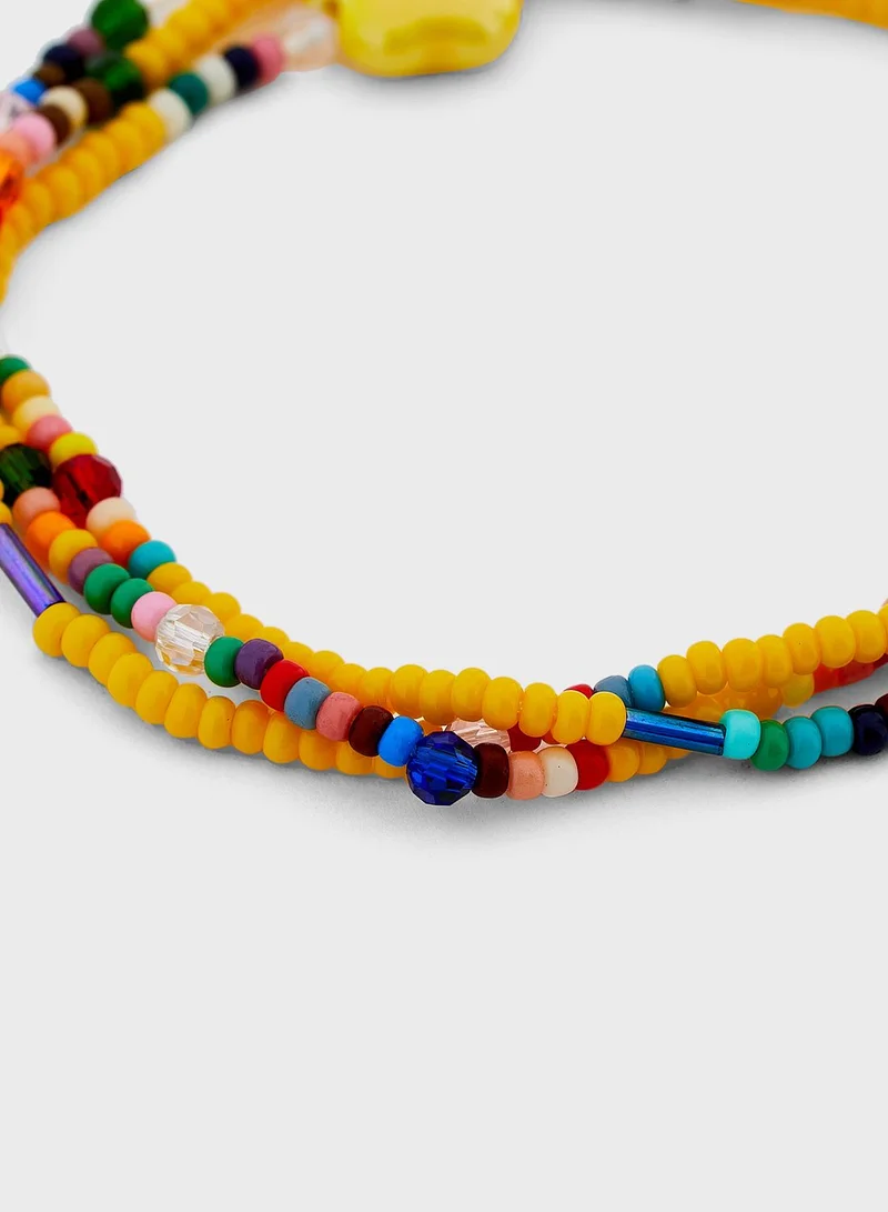 Fashionbox Tina Yellow Flower Beaded Wrap Bracelet
