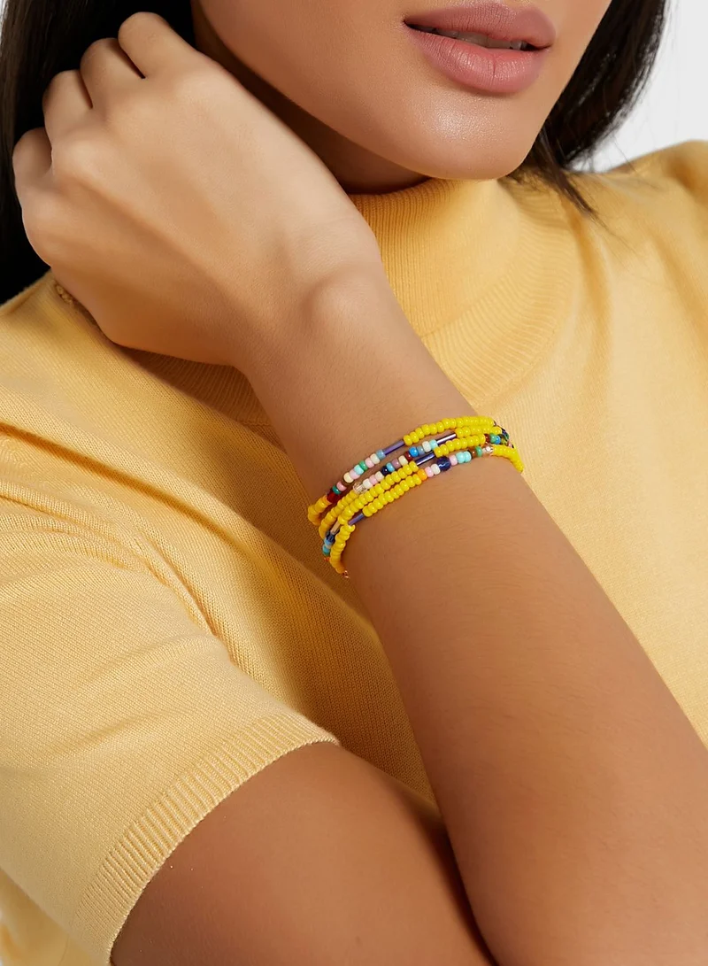 Fashionbox Tina Yellow Flower Beaded Wrap Bracelet