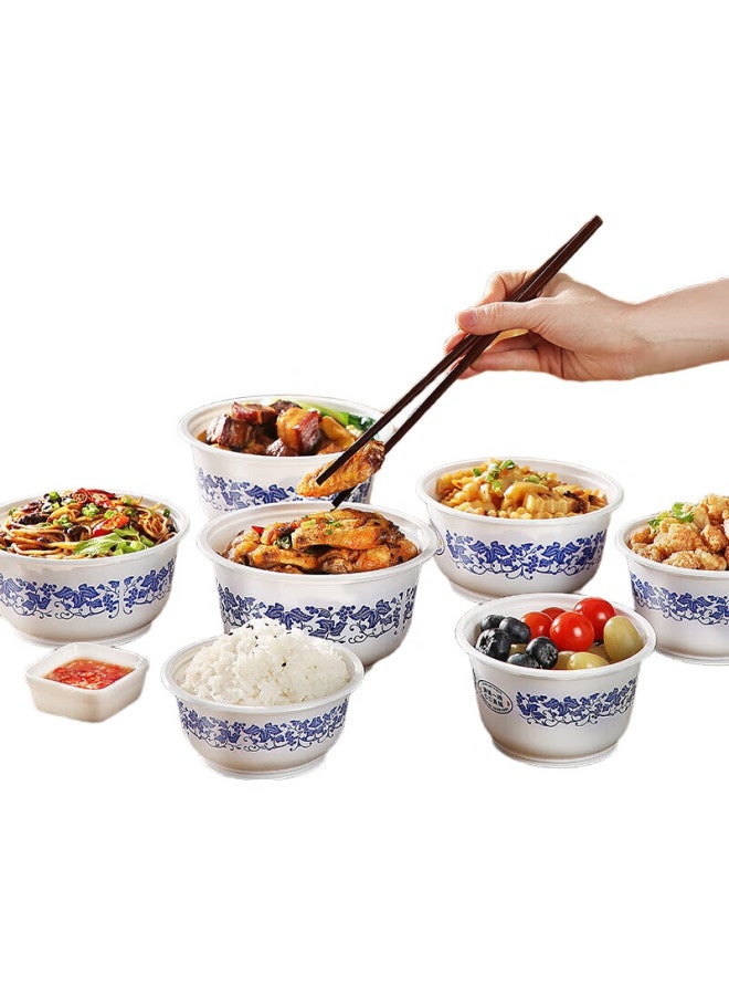 Maryya Meili Ya Disposable Bowls, Blue And White Rice Containers, 920Ml*20 Sets, Large Size With Lids, Food-Grade, Heat-Resistant, For Noodles, Picnics, And Takeout - Image 2