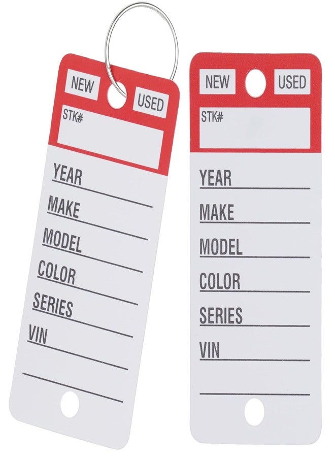 Wuliim Vinyl Poly Car Key Tags 250 Pcs with 250 Split Rings & 2 Markers, Heavy-Duty & Tear Proof Top Stripe Key Tags with Write-On Design (Red) - Image 2
