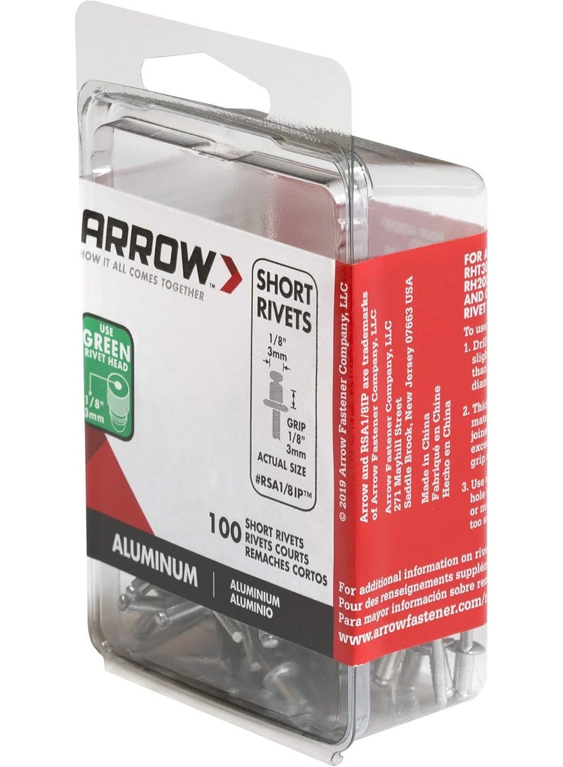 Arrow Arrow RSA1/8IP Short Aluminum 1/8-Inch Pop Rivets for Metal, Fabric, Leather, and Auto Repair, 100-Pack  - Image 2