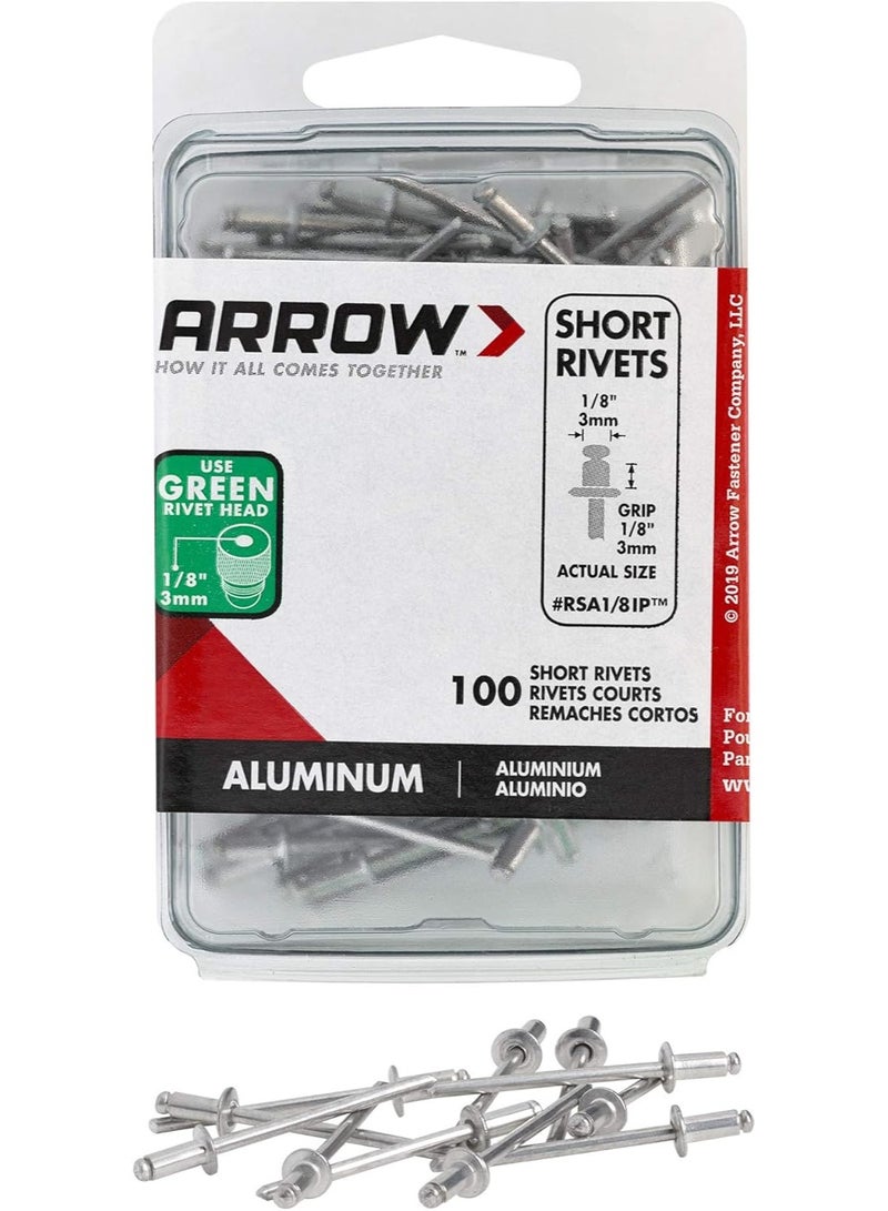 Arrow Arrow RSA1/8IP Short Aluminum 1/8-Inch Pop Rivets for Metal, Fabric, Leather, and Auto Repair, 100-Pack  - Image 1
