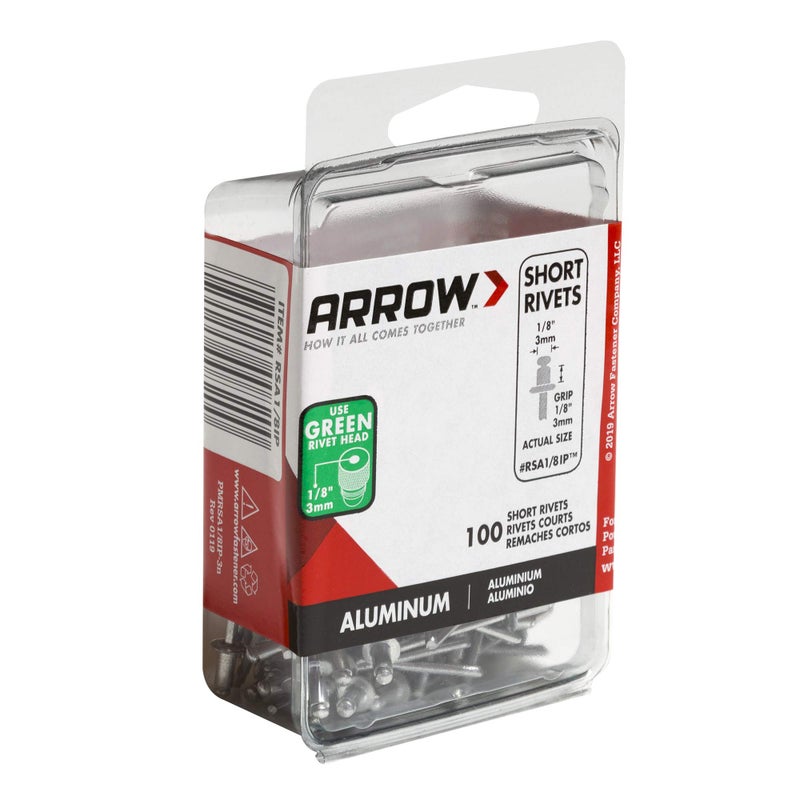 Arrow Fastener مسامير ريفيت أرو RSA1/8IP قصيرة من الألمنيوم 1/8 بوصة لإصلاح المعادن، الأقمشة، الجلد، والسيارات، عبوة 100 - Image 3