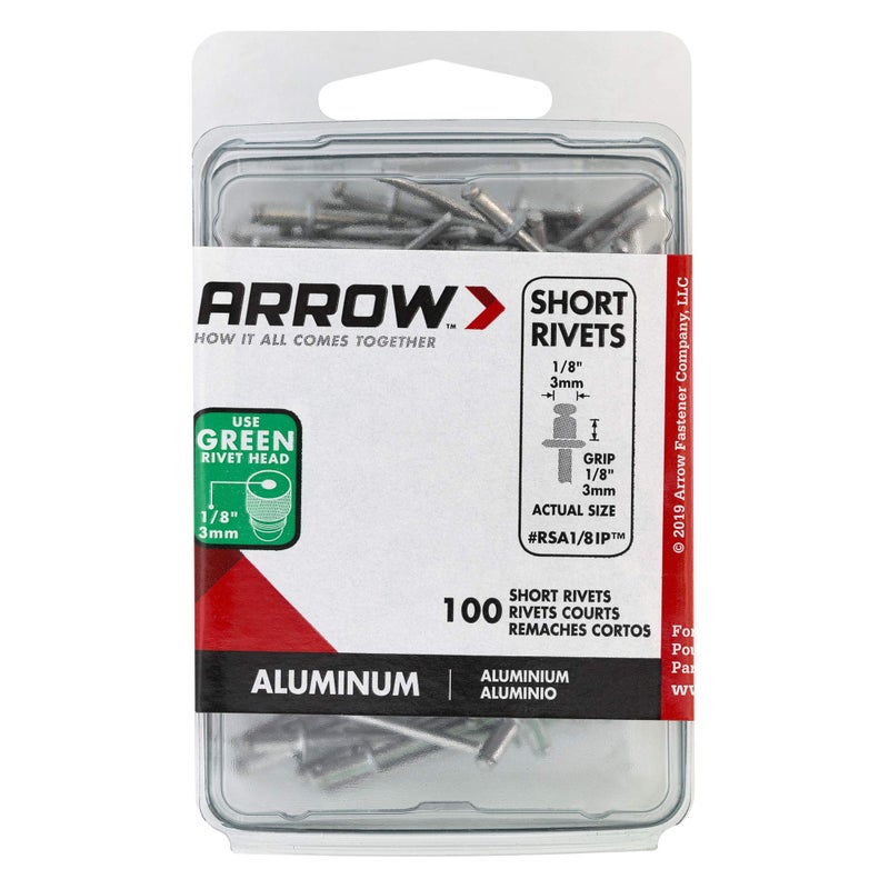 Arrow Fastener مسامير ريفيت أرو RSA1/8IP قصيرة من الألمنيوم 1/8 بوصة لإصلاح المعادن، الأقمشة، الجلد، والسيارات، عبوة 100 - Image 4