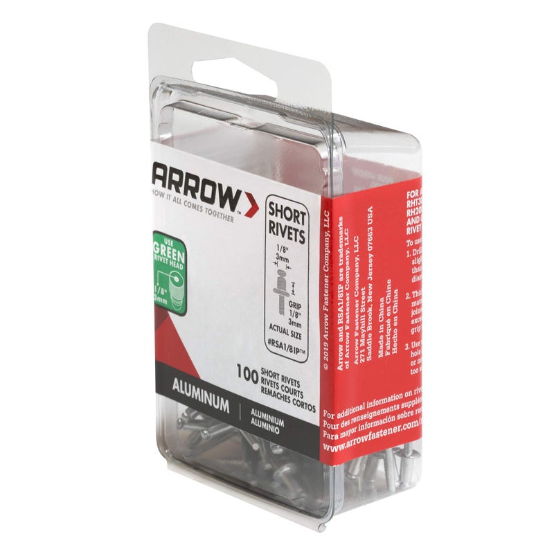Arrow Fastener مسامير ريفيت أرو RSA1/8IP قصيرة من الألمنيوم 1/8 بوصة لإصلاح المعادن، الأقمشة، الجلد، والسيارات، عبوة 100 - Image 2