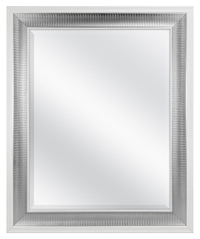MCS 285x345 Large Wall Mirror White Frame with Woven Silver Detail  Beveled Detail Mirror Vertical  Horizontal Wall Hanging Mirror for Bathroom Bedroom  Livingroom