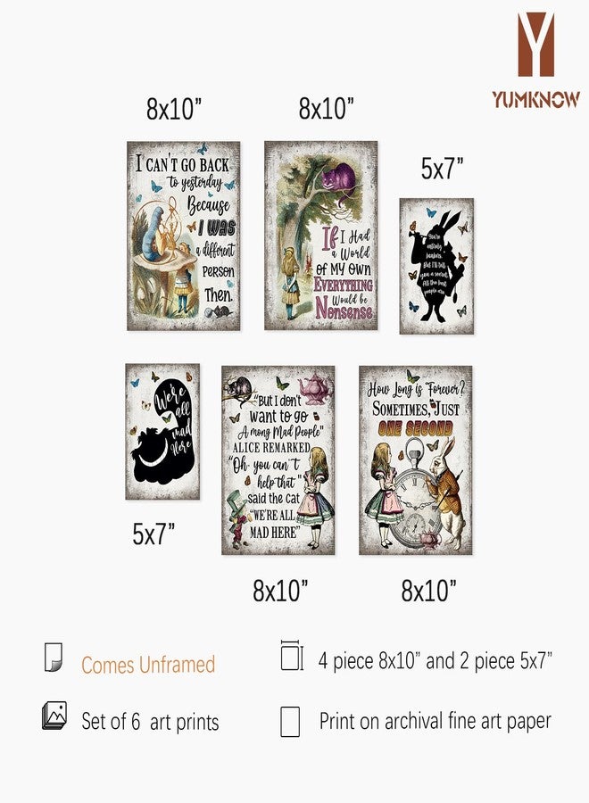 YUMKNOW Alice in Wonderland Wall Art Decor Print - Mad Hatter White Rabbit Cheshire Cat - Alice Inspirational Saying Quote Poster - Affirmation Gift for Women Teen Girl - Motivational Wall Art for Alice Fans - Image 2