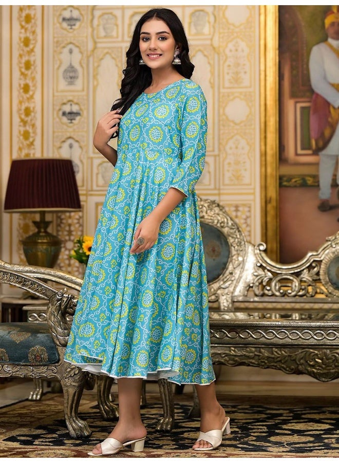 AKS Sky Blue bandhani Printed Anarkali Kurta  - Image 3
