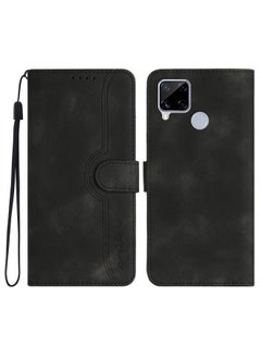 HuHa Case Cover Heart Pattern Skin Feel Leather Phone Case For Realme C15/C12/Narzo 20/7i Global/Narzo 30A/C25/C25s Black 