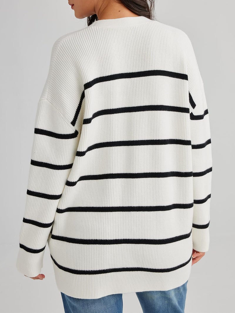 LILLUSORY Women Oversized Cardigan Sweater 2025 Fall Outfits Cloth Fashion V Neck Knit Button Front Casual Trendy Tops White Small - Image 4