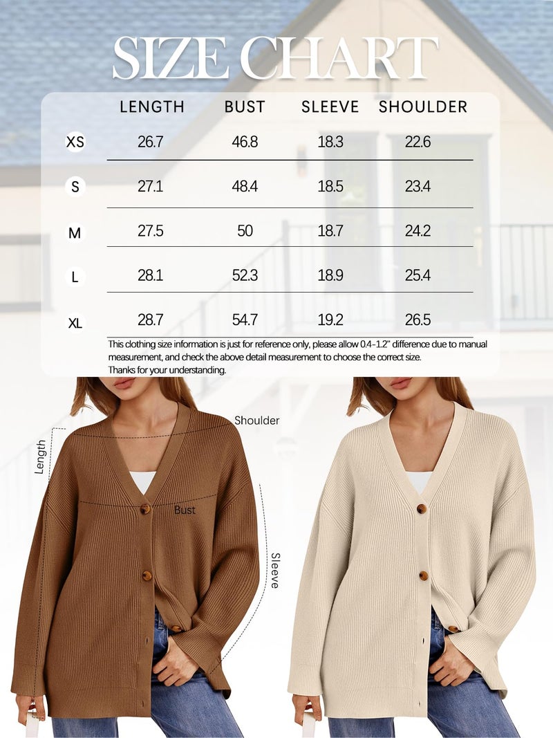 LILLUSORY Women Oversized Cardigan Sweater 2025 Fall Outfits Cloth Fashion V Neck Knit Button Front Casual Trendy Tops White Small - Image 5