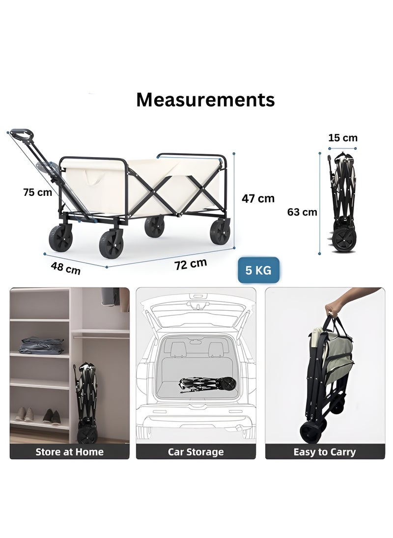 HEXAR - Collapsible Folding Outdoor Multi-Functional Utility Wagon, Beach Cart Large Capacity, Garden Cart with Adjustable Handle Folding Trolley Outdoor Camping with Storage Basket - Image 1
