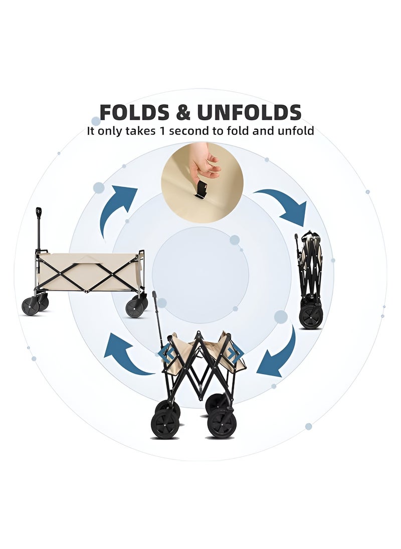 HEXAR - Collapsible Folding Outdoor Multi-Functional Utility Wagon, Beach Cart Large Capacity, Garden Cart with Adjustable Handle Folding Trolley Outdoor Camping with Storage Basket - Image 1