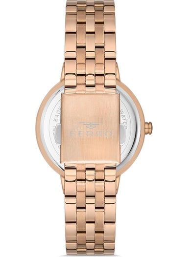 FERRO Women's Rose Color Stone Wristwatch + Safe Bracelet Gift  - Image 4