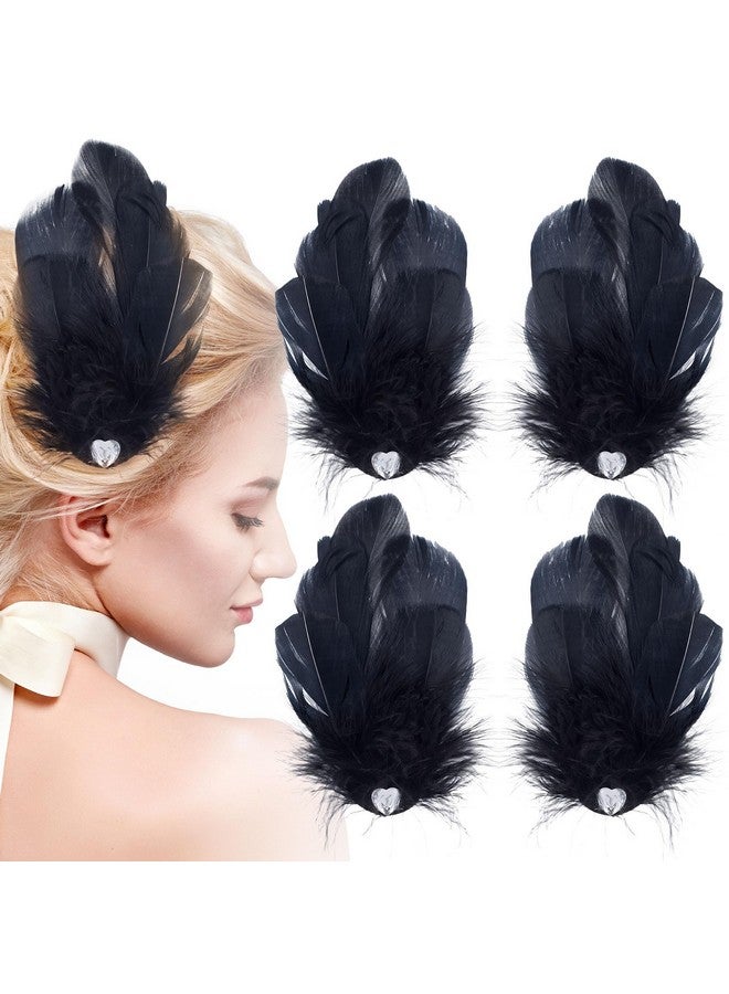 ANCIRS 4 Pack Feather Hair Clips For Women Flywing Shape Hair Barrettes Accessory Hairpins 1920S Flapper Headpiece Hair Piece For Swan Lake Cosplay Show Dancing Party Halloween Costume Black - Image 1