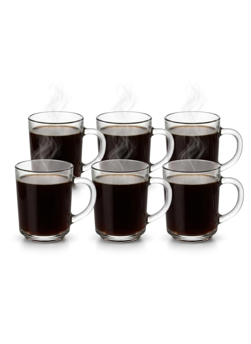 Blinkmax Set of 6 Heat Resistant Glass Mugs, Transparent Cups for Hot Drinks and Coffee, Comfortable Handle for Home and Office - Image 1