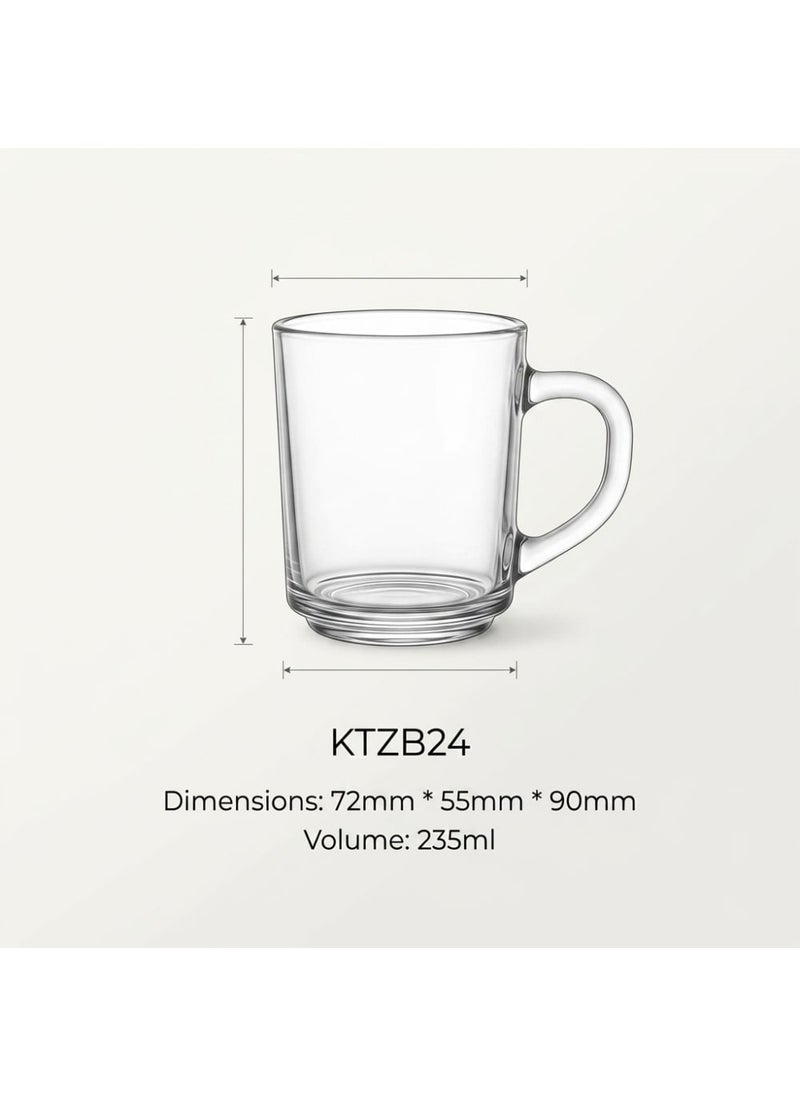 Blinkmax Set of 6 Heat Resistant Glass Mugs, Transparent Cups for Hot Drinks and Coffee, Comfortable Handle for Home and Office - Image 2