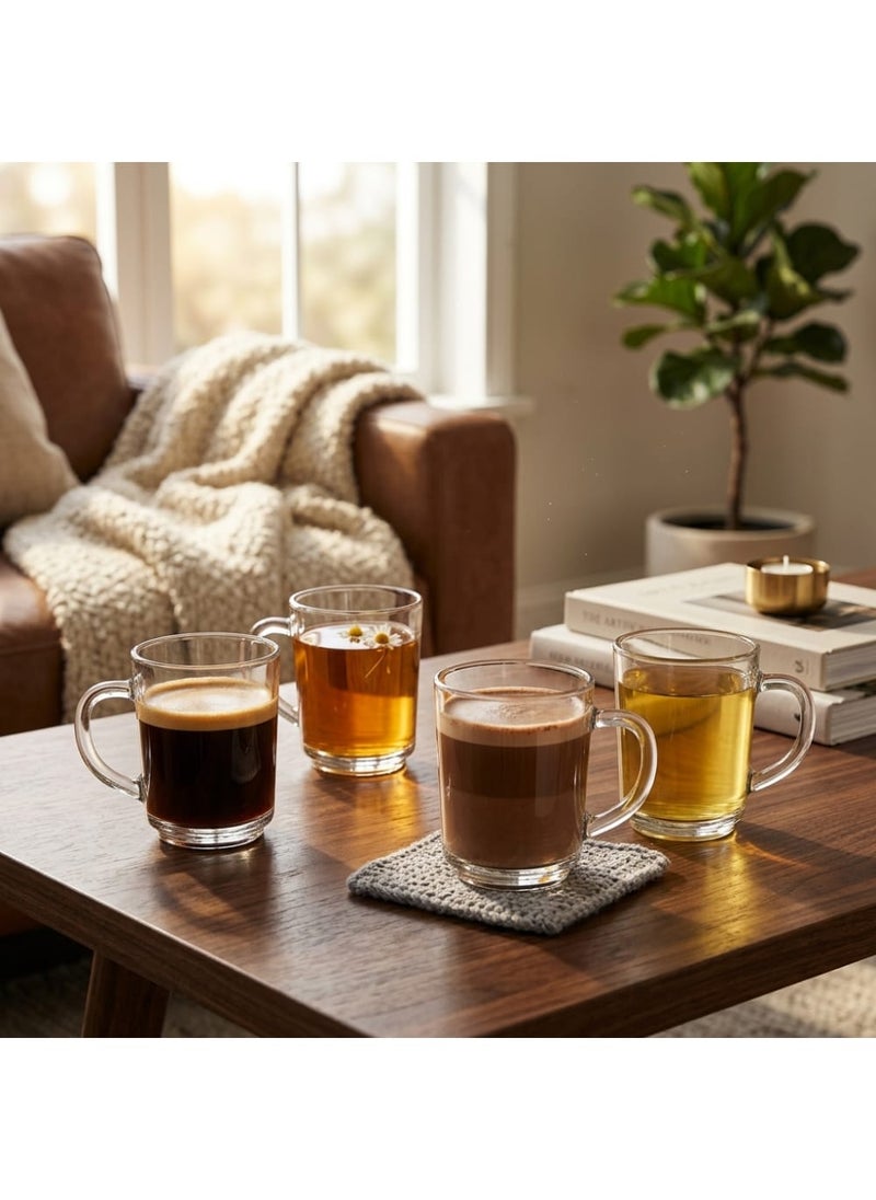Blinkmax Set of 6 Heat Resistant Glass Mugs, Transparent Cups for Hot Drinks and Coffee, Comfortable Handle for Home and Office - Image 3