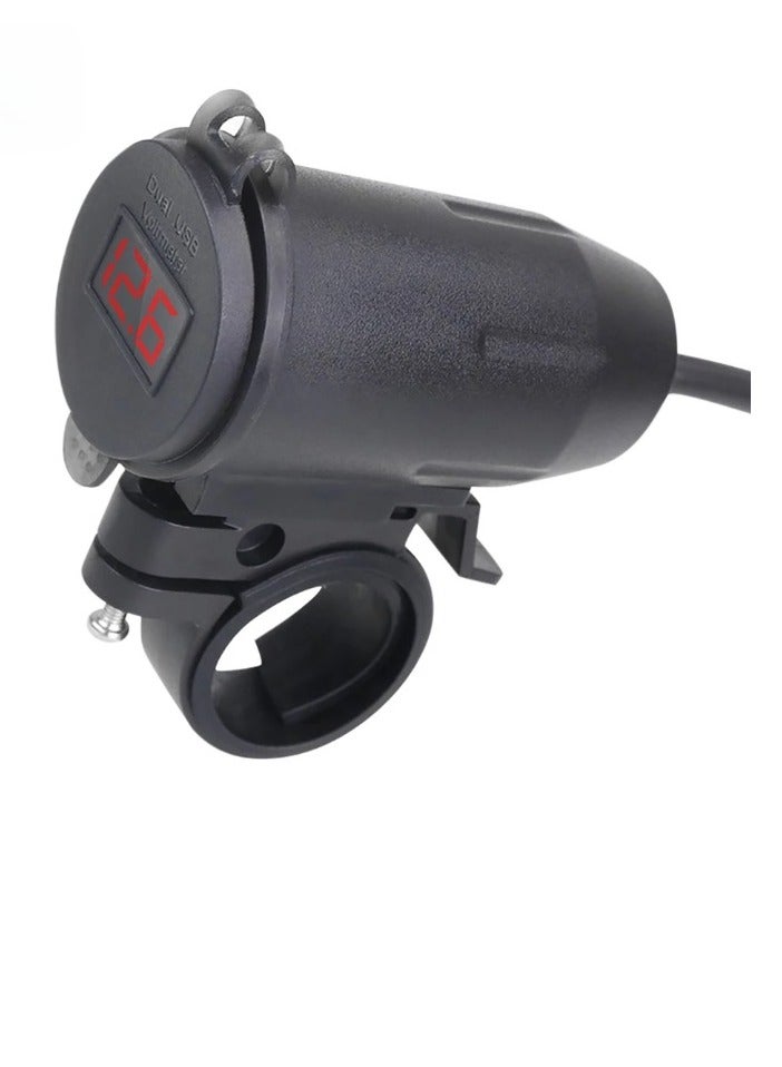 AROAQ Motorcycle USB Charger, Dual USB QC3.0 LED Voltmeter Display USB Charger, Waterproof Fast Power Motorcycle Handlebar Adapter Charger, Durable USB Cell Phone Charger For Motorbike, (Green Display) - Image 2