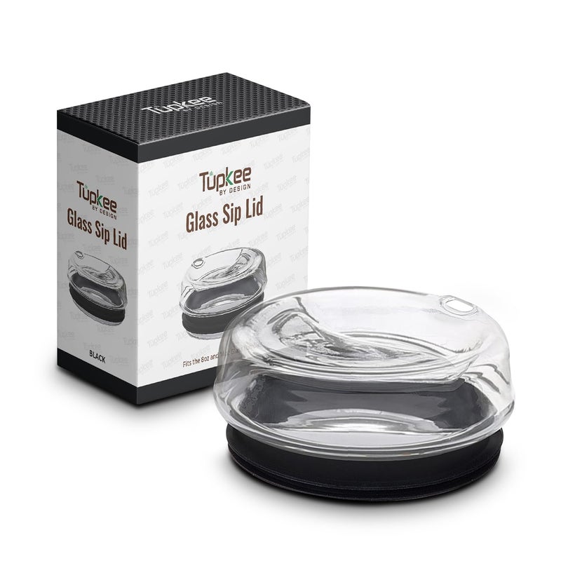 Tupkee Glass Sip Lid Black Replacement Double Wall Glass Tumbler 14oz 8oz Hand Blown Travel Mug