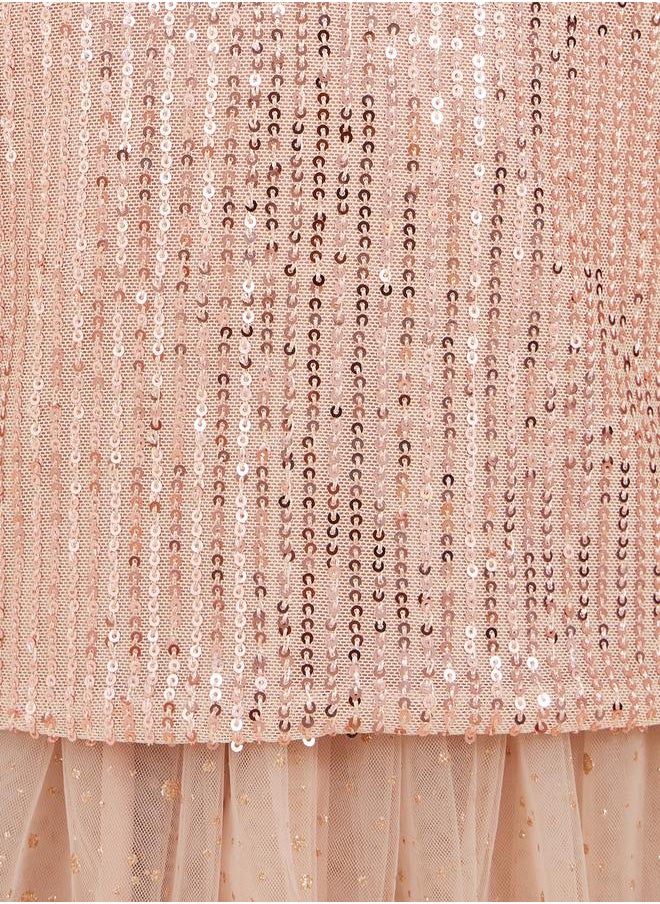 Styli - Sequins Round Neck Top and Mesh Skirt Set - Image 1