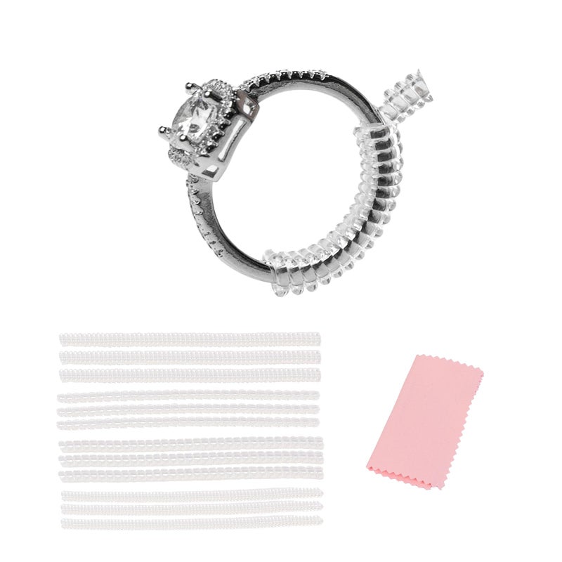 Yaogniy 12-Pack Ring Sizer for Loose Rings, 4 Sizes Invisible Ring Size Adjuster, Spiral Bands Size Resizer, Clear TPU Rings Guards for Women Men, No Cut Comfortable Band Tightener Fits 2-6mm Bands - Image 1