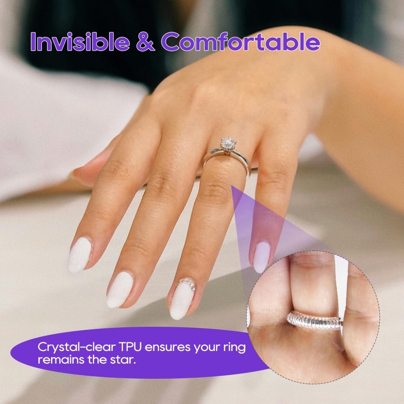 Yaogniy 12-Pack Ring Sizer for Loose Rings, 4 Sizes Invisible Ring Size Adjuster, Spiral Bands Size Resizer, Clear TPU Rings Guards for Women Men, No Cut Comfortable Band Tightener Fits 2-6mm Bands - Image 3