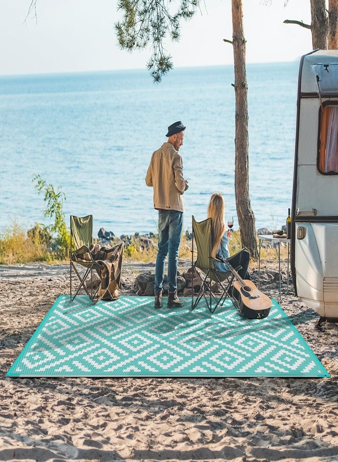 GENIMO Outdoor Rug for Patio Clearance, 6'x9' Waterproof Camping Mat, Reversible Plastic Straw Rugs for RV, Camper, Balcony, Backyard, Picnic, Deck (Aqua Blue & White) - Image 2