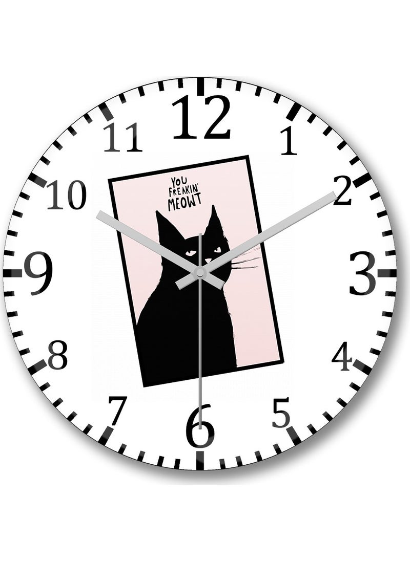 Baskı Dükkanı Print Shop Cats Wall Clock Curved Real Glass  - Image 1