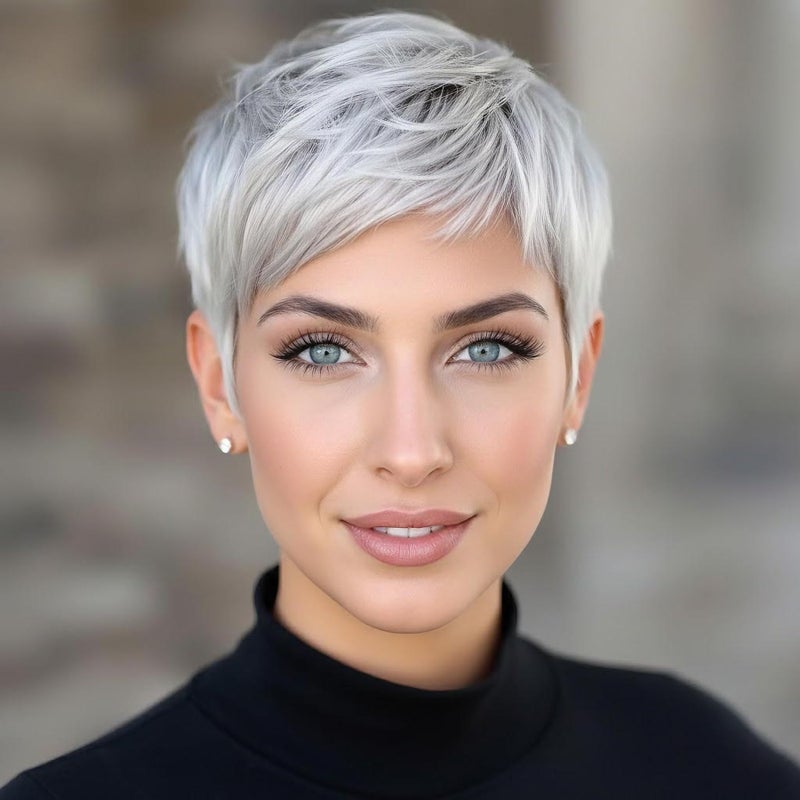 BeiSDWig Platinum Pixie Cut Synthetic Wig, Short Silver Gray Hair, Textured Layered Style Synthetic Short Pixie Wigs for Women - Image 3