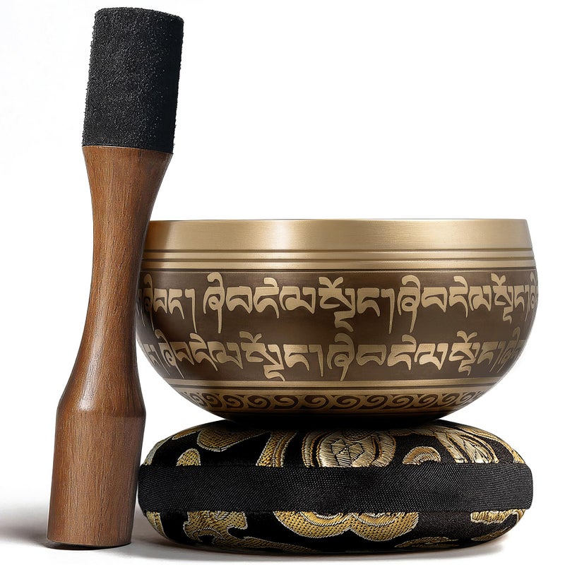 Silent Mind Handmade Tibetan Etched Singing Bowl Set with Case â€“ Meditation Bowl & Sound Bowl with Cushion, Mallet & Guide â€“ Portable Meditation Kit â€“ Therapeutic Sound Devices â€“ Yoga Accessories for Relaxation - Image 2