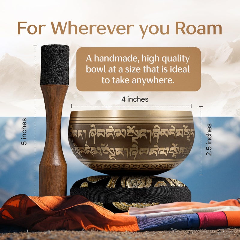 Silent Mind Handmade Tibetan Etched Singing Bowl Set with Case â€“ Meditation Bowl & Sound Bowl with Cushion, Mallet & Guide â€“ Portable Meditation Kit â€“ Therapeutic Sound Devices â€“ Yoga Accessories for Relaxation - Image 4
