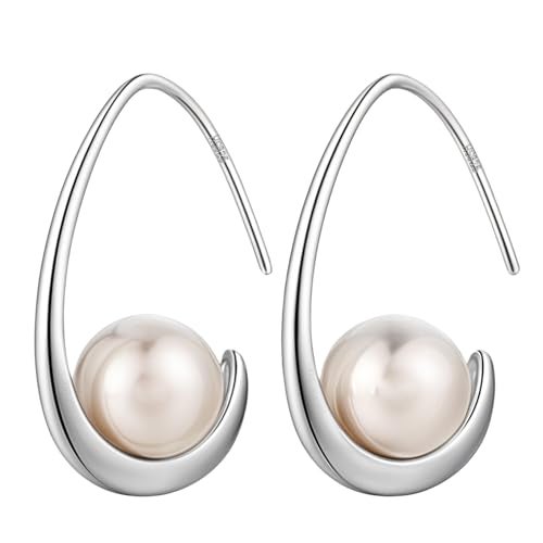 HIGHSPARK 925 Silver Stylish Designer Pearl Earrings for Women | 92.5 Sterling Silver & Brilliant Lustre Pearls | Lovely Gift - Pearl Hook - Image 1