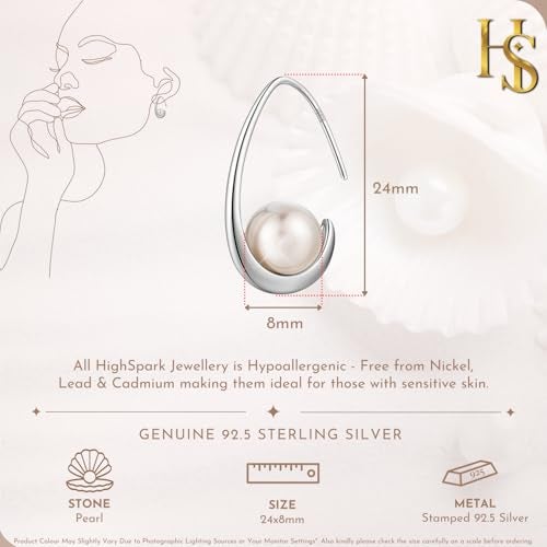 HIGHSPARK 925 Silver Stylish Designer Pearl Earrings for Women | 92.5 Sterling Silver & Brilliant Lustre Pearls | Lovely Gift - Pearl Hook - Image 2