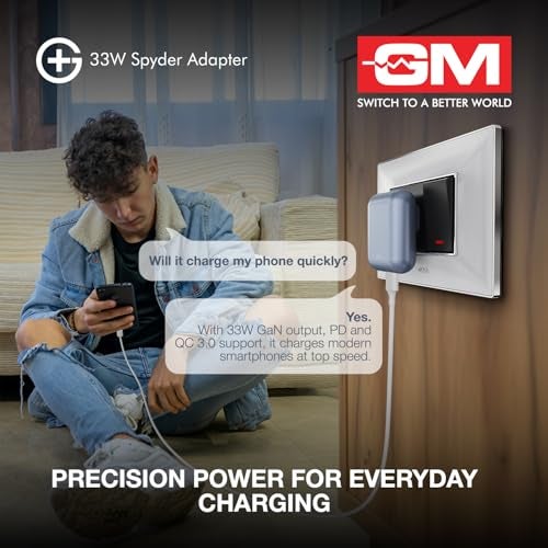 GM G+ 33W Spyder GaN Charger | Compact Dual-Port Fast Charger with Foldable Indian Pin | GaN Technology | Protection Features | Type-C PD & USB-A Output | Compatible with All Smartphones and Tablets - Image 3