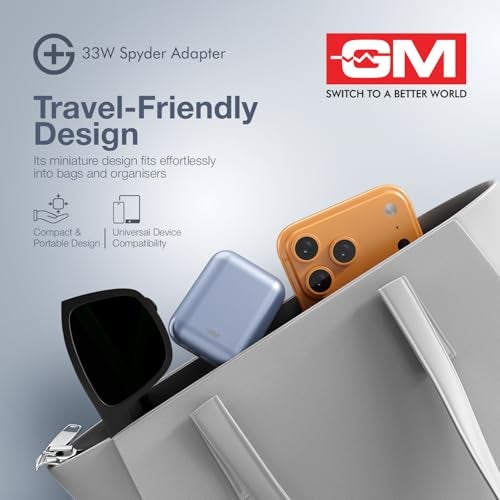 GM G+ 33W Spyder GaN Charger | Compact Dual-Port Fast Charger with Foldable Indian Pin | GaN Technology | Protection Features | Type-C PD & USB-A Output | Compatible with All Smartphones and Tablets - Image 5