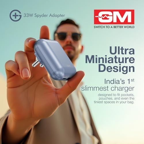 GM G+ 33W Spyder GaN Charger | Compact Dual-Port Fast Charger with Foldable Indian Pin | GaN Technology | Protection Features | Type-C PD & USB-A Output | Compatible with All Smartphones and Tablets - Image 2