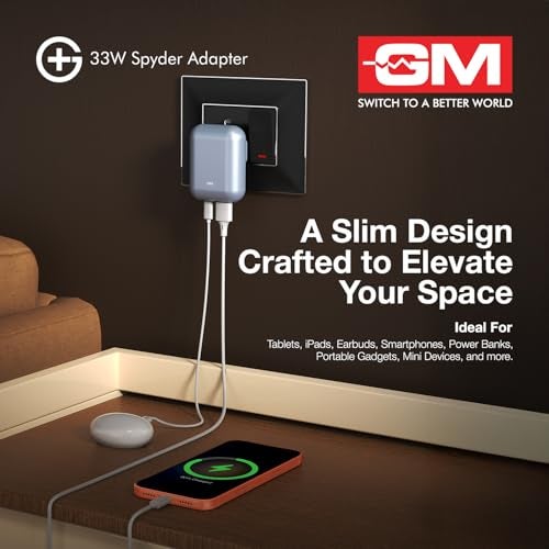 GM G+ 33W Spyder GaN Charger | Compact Dual-Port Fast Charger with Foldable Indian Pin | GaN Technology | Protection Features | Type-C PD & USB-A Output | Compatible with All Smartphones and Tablets - Image 4