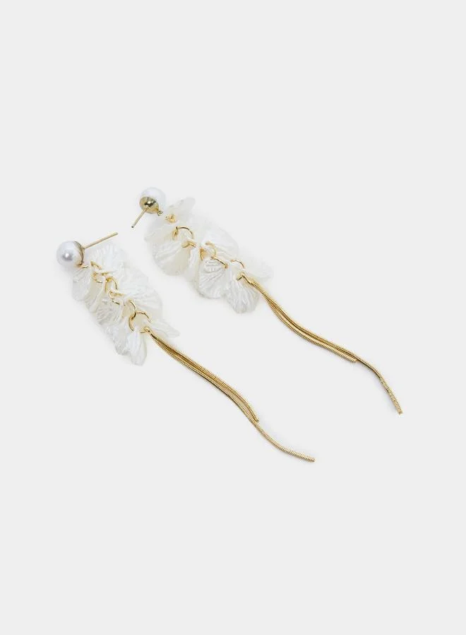 Styli White Pearl Petal Dangle Earrings