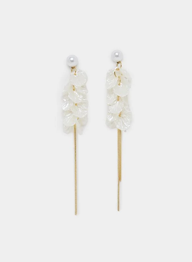 Styli White Pearl Petal Dangle Earrings