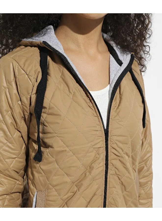 Pinacolada  Women's Beige Quilted Puffer Jacket With Ribbed Hem for Women | Best Price UAE
