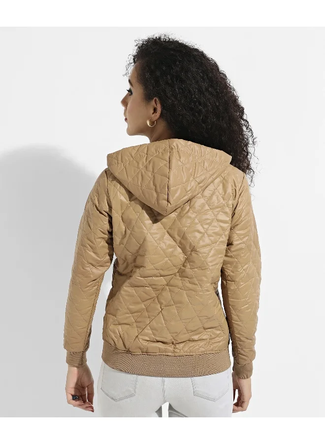 Pinacolada  Women's Beige Quilted Puffer Jacket With Ribbed Hem for Women | Best Price UAE