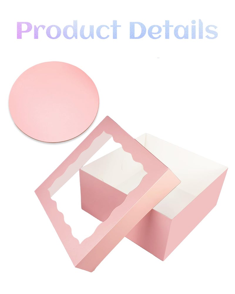 qiqee Pink 10x10x8 Cake Box, 4 Sets Cake Box with Window ï¼† 4 Sets 10" Cake Round Boards, 10inch Cake Containers, 10 Meters Pink Silk Ribbon Includes - Image 3