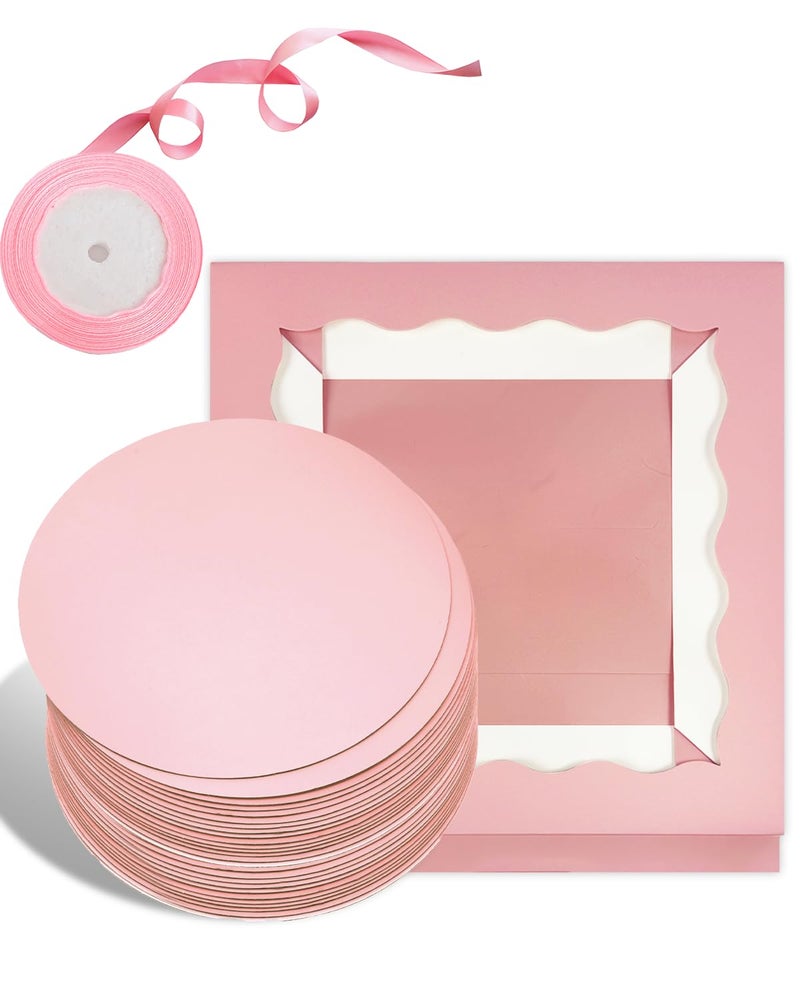 qiqee Pink 10x10x8 Cake Box, 4 Sets Cake Box with Window ï¼† 4 Sets 10" Cake Round Boards, 10inch Cake Containers, 10 Meters Pink Silk Ribbon Includes - Image 4