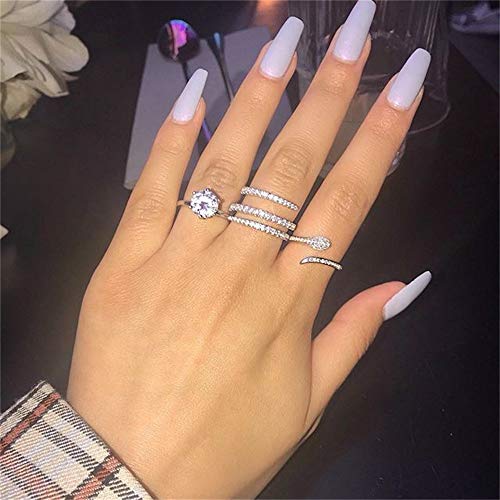 AZQ 925 Sterling Silver Shiny Full Diamond Ring Three Rows Cubic Zirconia Cocktail Rings CZ Diamond Multi Row Ring Eternity Engagement Wedding Band Ring for women TZ.35 (US Code 7) - Image 5