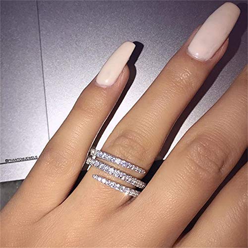 AZQ 925 Sterling Silver Shiny Full Diamond Ring Three Rows Cubic Zirconia Cocktail Rings CZ Diamond Multi Row Ring Eternity Engagement Wedding Band Ring for women TZ.35 (US Code 7) - Image 2