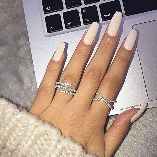 AZQ 925 Sterling Silver Shiny Full Diamond Ring Three Rows Cubic Zirconia Cocktail Rings CZ Diamond Multi Row Ring Eternity Engagement Wedding Band Ring for women TZ.35 (US Code 7) - Image 3