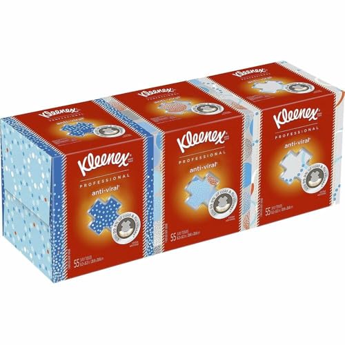 Kleenex مناديل كلينكس الاحترافية المضادة للفيروسات، بالجملة (21286)، 3 طبقات، بيضاء، بتنسيق صندوق مكعب عمودي، مصممة للأعمال (55 مناديل/صندوق، 3 صناديق) - Image 1