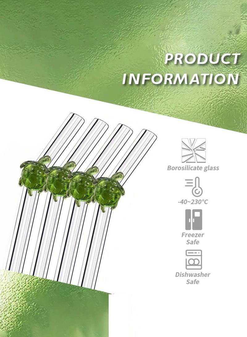 Reusable Glass Straws Set of 4 with Turtle Decoration – Eco-Friendly Drinking Straws with Cleaning Brush – Perfect for Cold Drinks, Cocktails, and Smoothies - Image 3