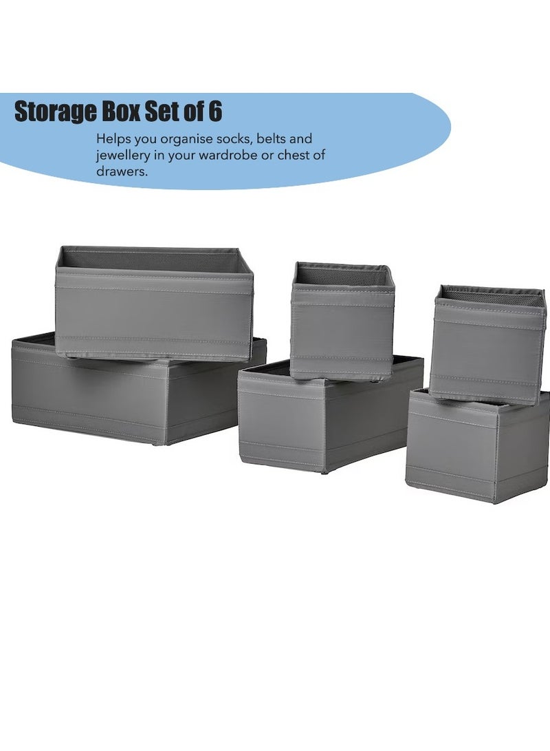 Drawer Storage Organizer Box Bin Polyester Fabric and Polypropylene Plastic Dark Grey (6 Piece)  - Image 1
